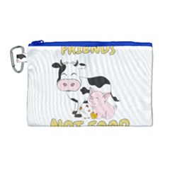 Friends Not Food - Cute Cow, Pig And Chicken Canvas Cosmetic Bag (large)