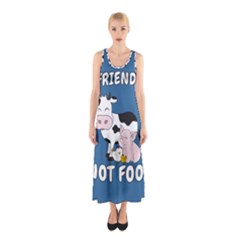 Friends Not Food - Cute Cow, Pig and Chicken Sleeveless Maxi Dress