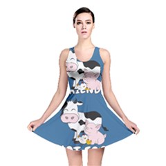 Friends Not Food - Cute Cow, Pig and Chicken Reversible Skater Dress