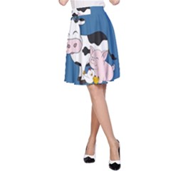 Friends Not Food - Cute Cow, Pig And Chicken A-line Skirt by Valentinaart