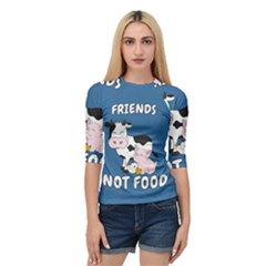 Friends Not Food - Cute Cow, Pig and Chicken Quarter Sleeve Raglan Tee