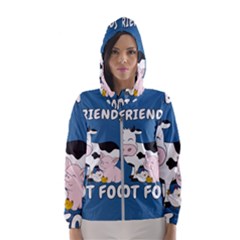 Friends Not Food - Cute Cow, Pig and Chicken Hooded Wind Breaker (Women)