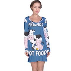 Friends Not Food - Cute Cow, Pig And Chicken Long Sleeve Nightdress by Valentinaart