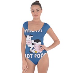 Friends Not Food - Cute Cow, Pig And Chicken Short Sleeve Leotard  by Valentinaart