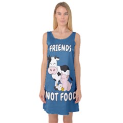 Friends Not Food - Cute Cow, Pig And Chicken Sleeveless Satin Nightdress by Valentinaart