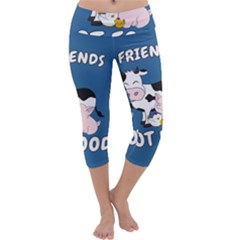 Friends Not Food - Cute Cow, Pig And Chicken Capri Yoga Leggings by Valentinaart