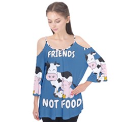 Friends Not Food - Cute Cow, Pig and Chicken Flutter Tees