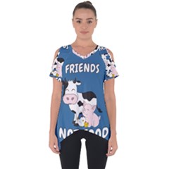 Friends Not Food - Cute Cow, Pig And Chicken Cut Out Side Drop Tee by Valentinaart