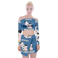 Friends Not Food - Cute Cow, Pig And Chicken Off Shoulder Top With Mini Skirt Set by Valentinaart