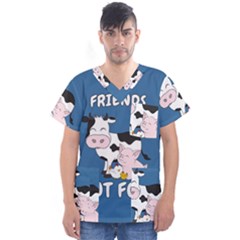 Friends Not Food - Cute Cow, Pig and Chicken Men s V-Neck Scrub Top