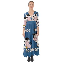 Friends Not Food - Cute Cow, Pig And Chicken Button Up Boho Maxi Dress by Valentinaart