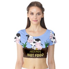 Friends Not Food - Cute Cow, Pig And Chicken Short Sleeve Crop Top by Valentinaart