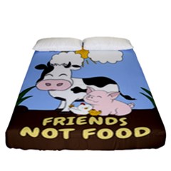 Friends Not Food - Cute Cow, Pig And Chicken Fitted Sheet (california King Size) by Valentinaart