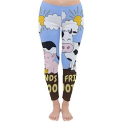 Friends Not Food - Cute Cow, Pig And Chicken Classic Winter Leggings by Valentinaart