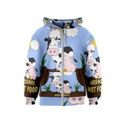 Friends Not Food - Cute Cow, Pig And Chicken Kids  Zipper Hoodie by Valentinaart