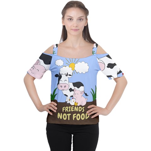 Friends Not Food - Cute Cow, Pig And Chicken Cutout Shoulder Tee by Valentinaart