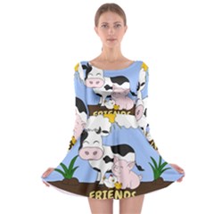 Friends Not Food - Cute Cow, Pig And Chicken Long Sleeve Skater Dress by Valentinaart