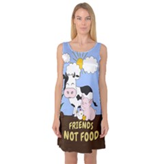 Friends Not Food - Cute Cow, Pig And Chicken Sleeveless Satin Nightdress by Valentinaart