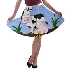 Friends Not Food - Cute Cow, Pig And Chicken A-line Skater Skirt by Valentinaart