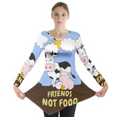 Friends Not Food - Cute Cow, Pig And Chicken Long Sleeve Tunic  by Valentinaart