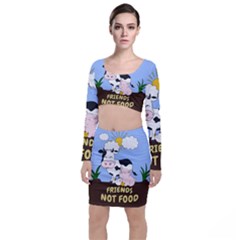 Friends Not Food - Cute Cow, Pig And Chicken Long Sleeve Crop Top & Bodycon Skirt Set by Valentinaart