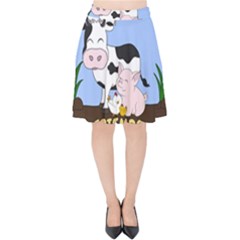 Friends Not Food - Cute Cow, Pig And Chicken Velvet High Waist Skirt by Valentinaart