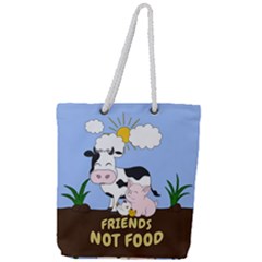 Friends Not Food - Cute Cow, Pig And Chicken Full Print Rope Handle Tote (large)