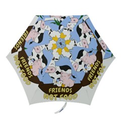 Friends Not Food - Cute Cow, Pig And Chicken Mini Folding Umbrellas by Valentinaart