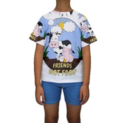 Friends Not Food - Cute Cow, Pig And Chicken Kids  Short Sleeve Swimwear by Valentinaart