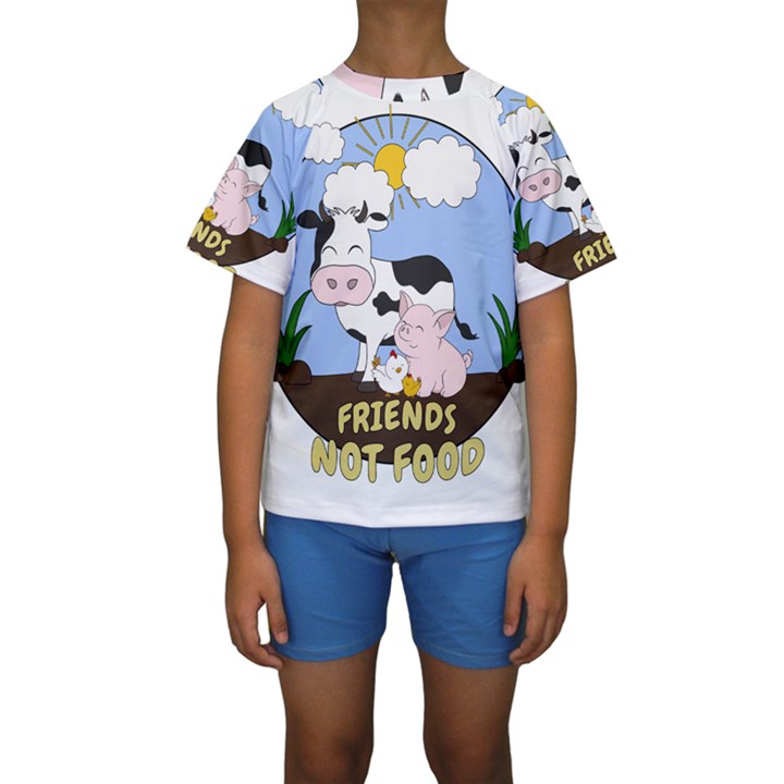 Friends Not Food - Cute Cow, Pig and Chicken Kids  Short Sleeve Swimwear