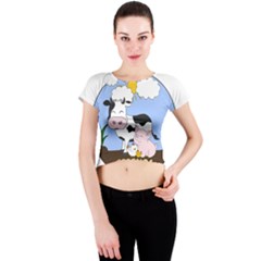 Friends Not Food - Cute Cow, Pig And Chicken Crew Neck Crop Top by Valentinaart