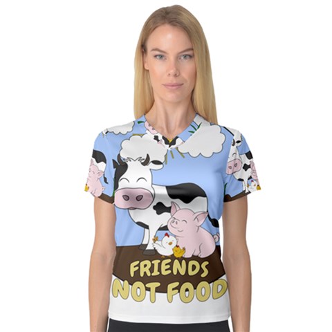 Friends Not Food - Cute Cow, Pig And Chicken V-neck Sport Mesh Tee by Valentinaart