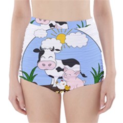 Friends Not Food - Cute Cow, Pig And Chicken High-waisted Bikini Bottoms by Valentinaart