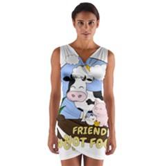 Friends Not Food - Cute Cow, Pig And Chicken Wrap Front Bodycon Dress by Valentinaart