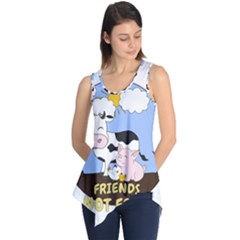 Friends Not Food - Cute Cow, Pig And Chicken Sleeveless Tunic by Valentinaart