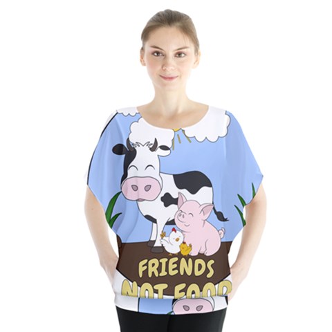 Friends Not Food - Cute Cow, Pig And Chicken Blouse by Valentinaart