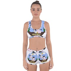 Friends Not Food - Cute Cow, Pig And Chicken Racerback Boyleg Bikini Set