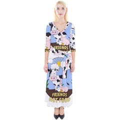 Friends Not Food - Cute Cow, Pig And Chicken Quarter Sleeve Wrap Maxi Dress