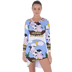 Friends Not Food - Cute Cow, Pig And Chicken Asymmetric Cut-out Shift Dress by Valentinaart