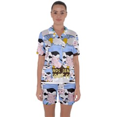 Friends Not Food - Cute Cow, Pig And Chicken Satin Short Sleeve Pyjamas Set by Valentinaart