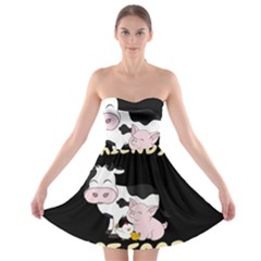 Friends Not Food - Cute Cow, Pig And Chicken Strapless Bra Top Dress by Valentinaart