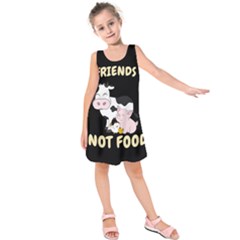 Friends Not Food - Cute Cow, Pig And Chicken Kids  Sleeveless Dress by Valentinaart