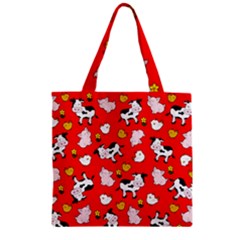 The Farm Pattern Zipper Grocery Tote Bag by Valentinaart