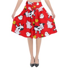 The Farm Pattern Flared Midi Skirt by Valentinaart