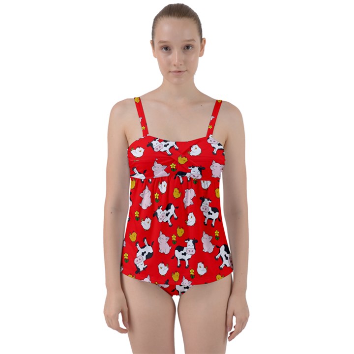 The Farm Pattern Twist Front Tankini Set