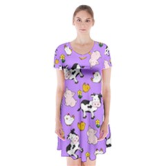 The Farm Pattern Short Sleeve V-neck Flare Dress by Valentinaart