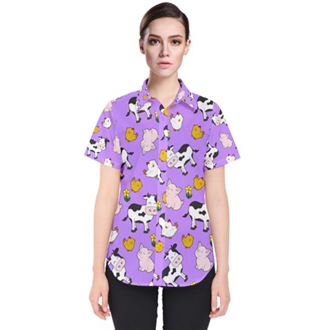 The Farm Pattern Women s Short Sleeve Shirt by Valentinaart