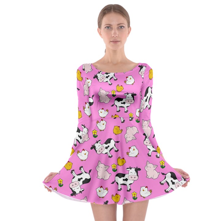 The Farm Pattern Long Sleeve Skater Dress