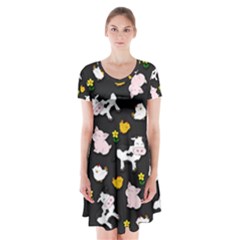 The Farm Pattern Short Sleeve V-neck Flare Dress by Valentinaart