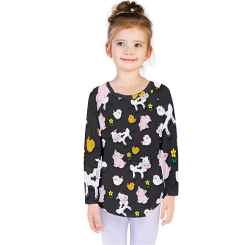 The Farm Pattern Kids  Long Sleeve Tee by Valentinaart